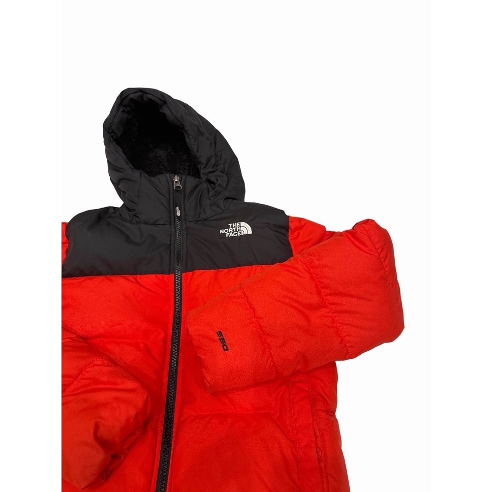The North Face Boy Winter Puffer Down Jacket Hooded 550 Black Orange Size M 10